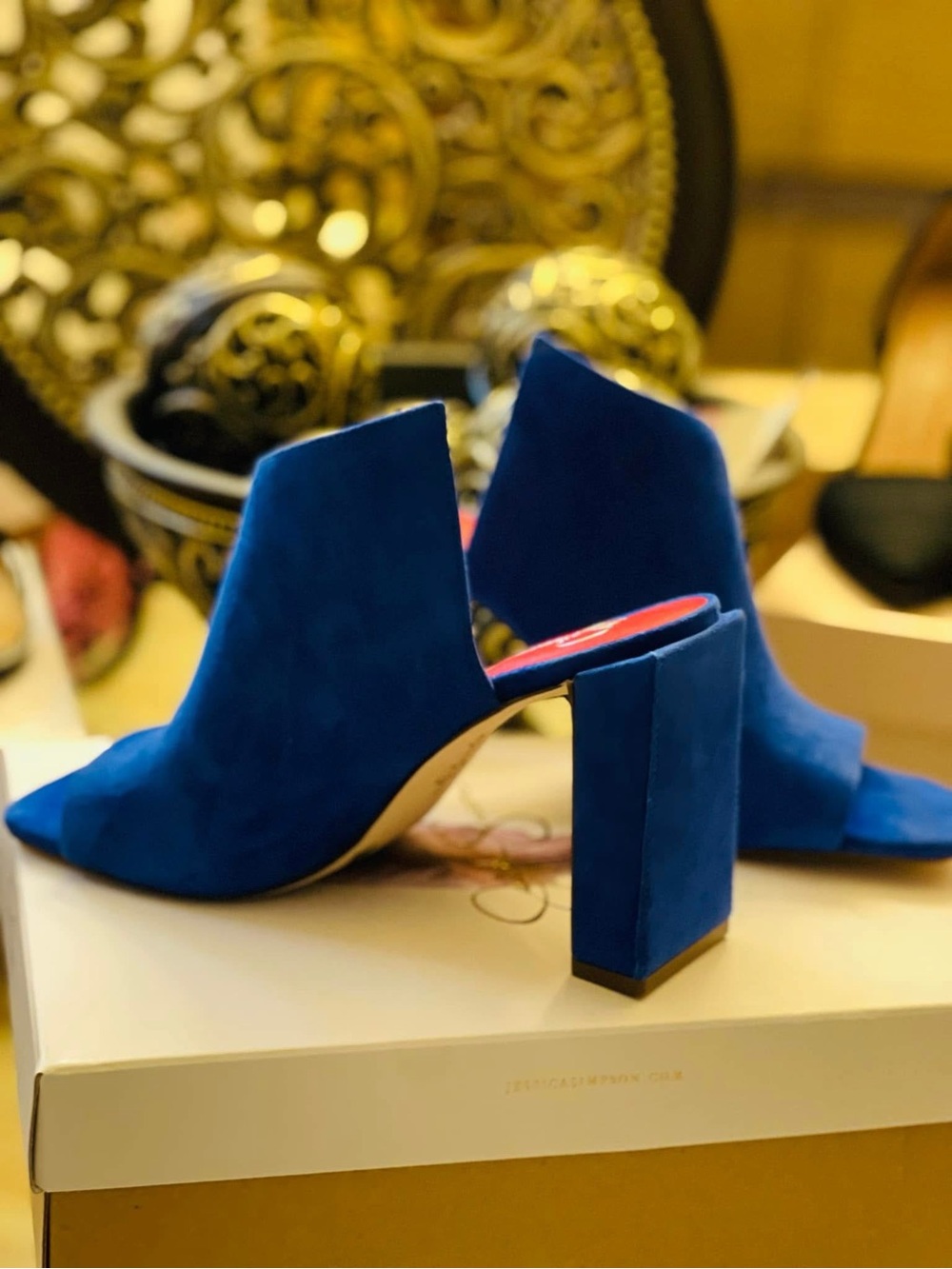 Jessica Simpson Royal Blue Suede Block Heel Mules